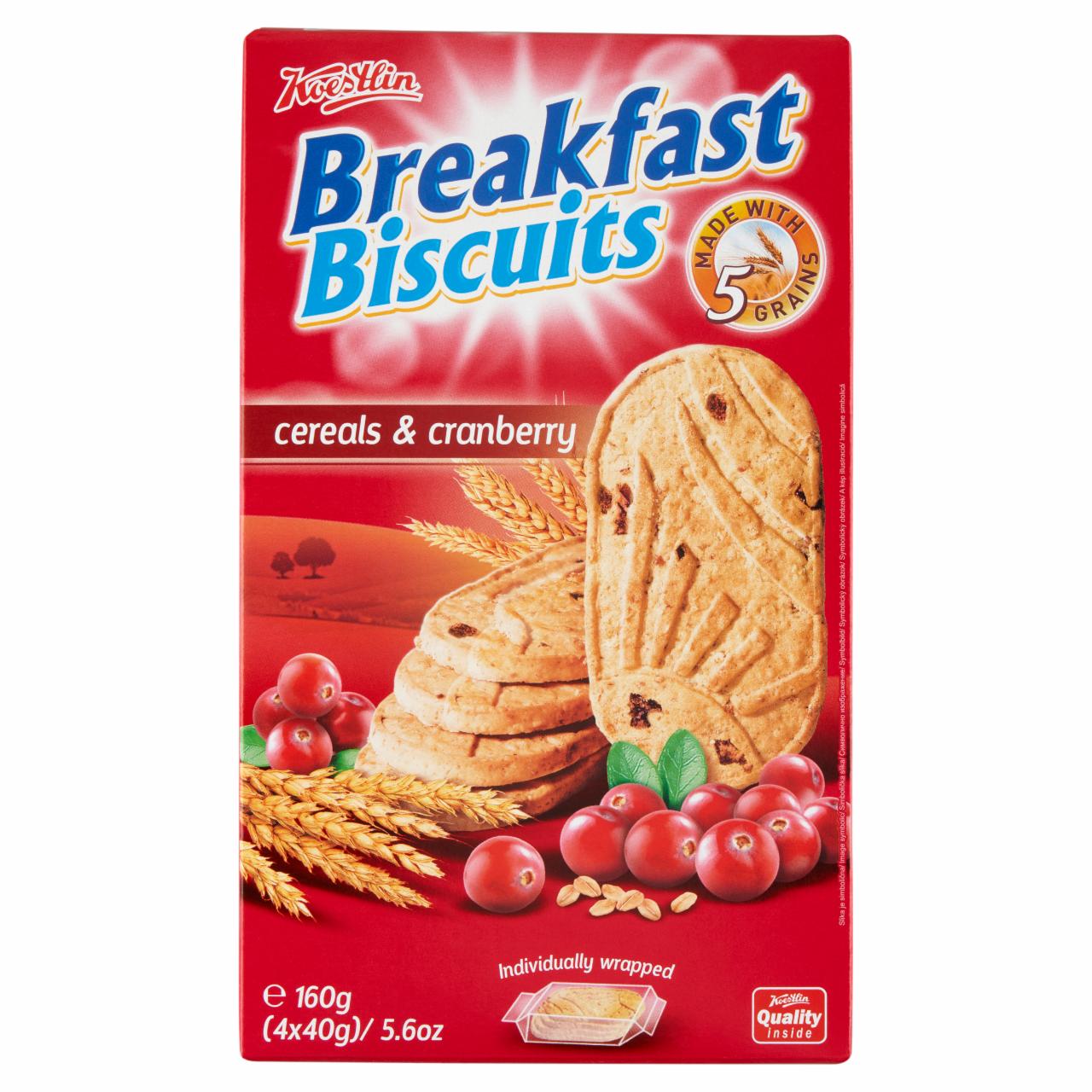 Képek - Koestlin Breakfast Biscuits omlós keksz gabonával és vörös áfonyával 4 x 40 g (160 g)