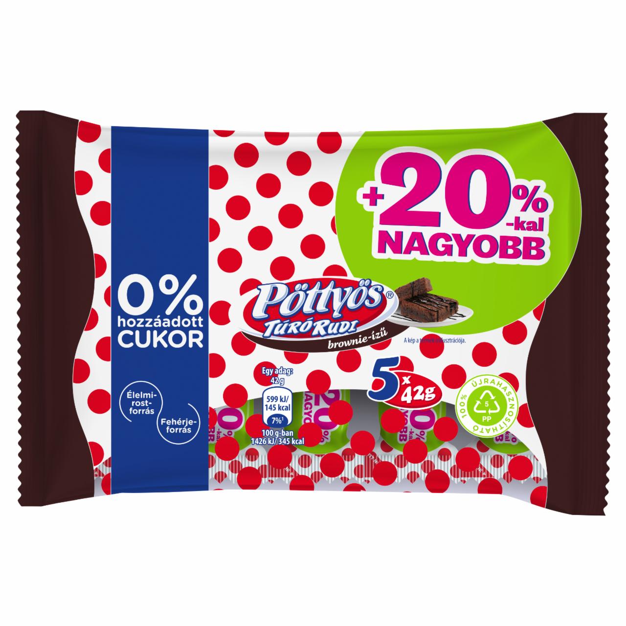 Képek - Pöttyös Túró Rudi brownie-ízű, túródesszert kakaós étbevonattal, édesítőszerekkel 5 x 42 g (210 g)