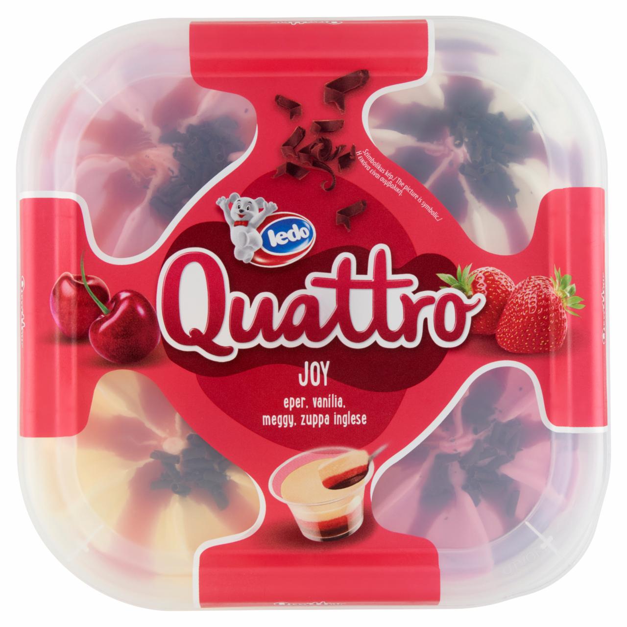 Képek - Ledo Quattro Joy epres, Zuppa Inglese ízű, vaníliaízű és meggyízű jégkrém 1650 ml