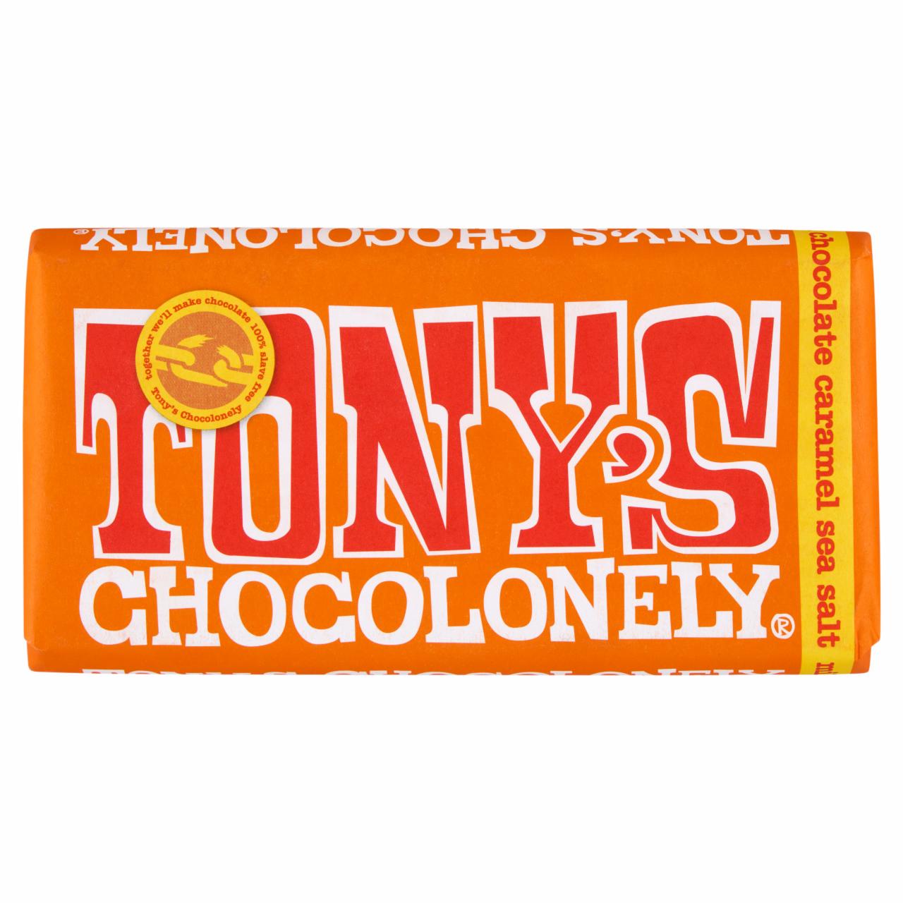 Képek - Tony's Chocolonely tejcsokoládé karamell darabokkal és tengeri sóval 180 g