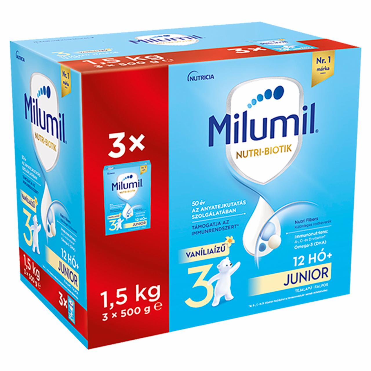 Képek - Milumil Nutri-Biotik 3 Junior vaníliaízű tejalapú italpor 12 hó+ 3 x 500 g (1,5 kg)