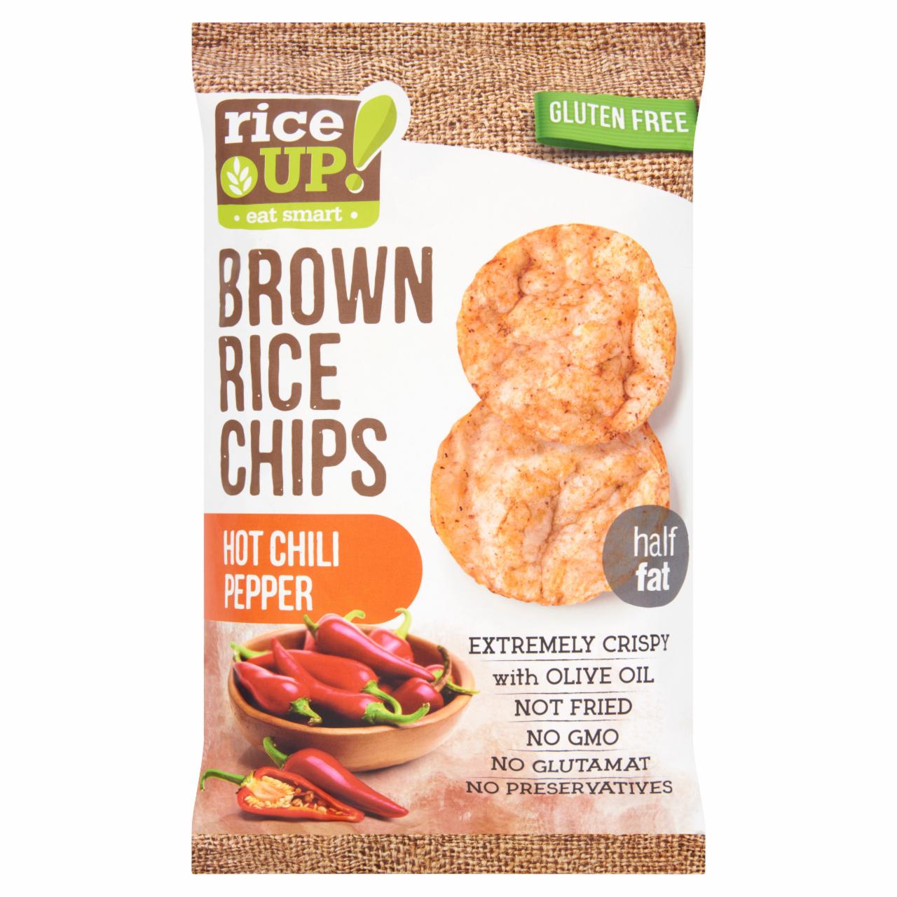 Képek - RiceUp! Eat Smart teljes kiőrlésű barna rizs chips csípős chili paprika ízesítéssel 60 g