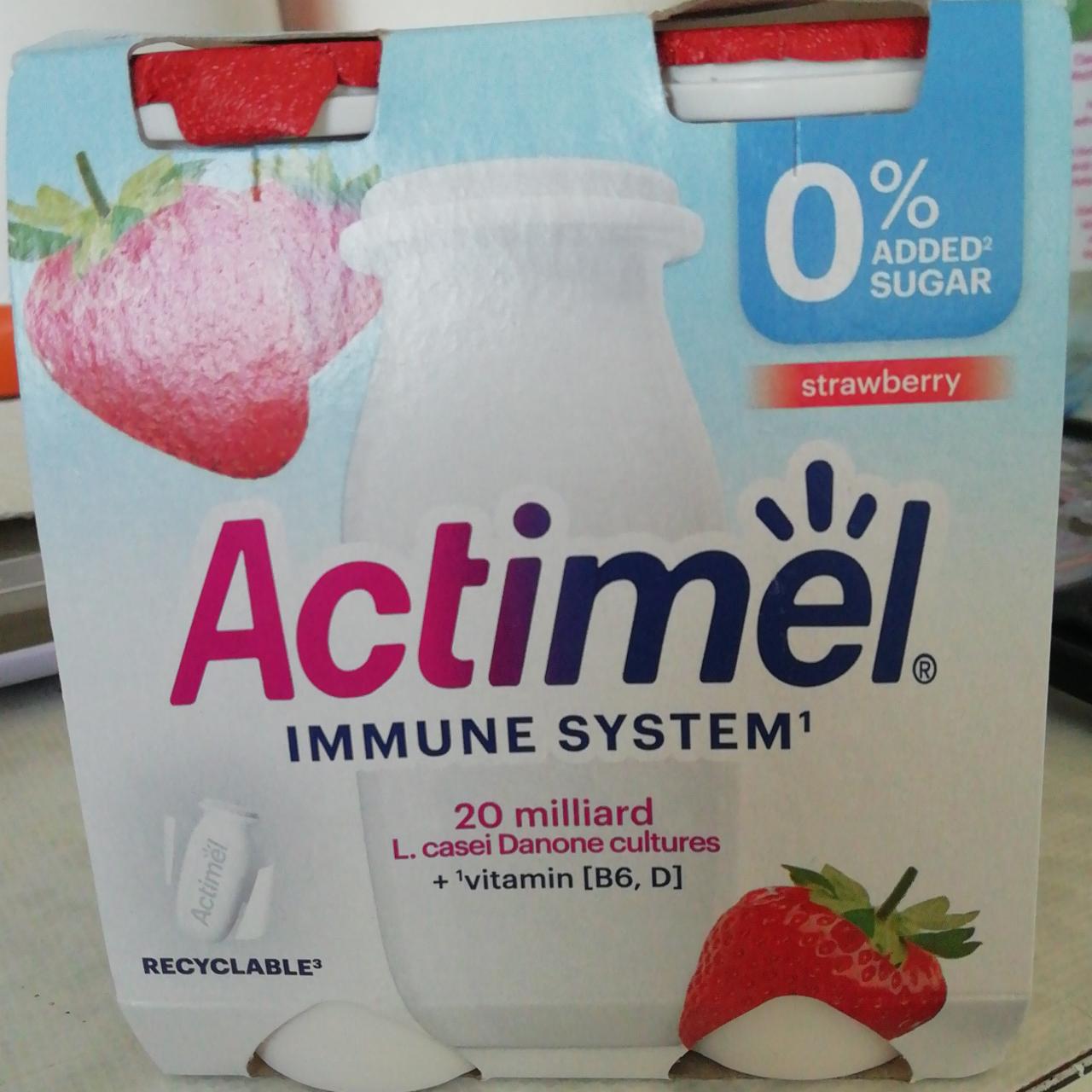 Képek - Actimel strawberry L.casei Danone cultures 0% added sugar Danone