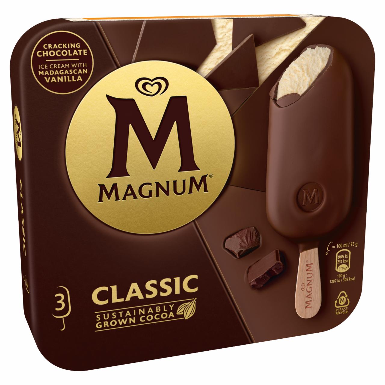 Képek - Magnum Classic vaníliás jégkrém tejcsokoládé bevonattal 3 x 100 ml (300 ml)