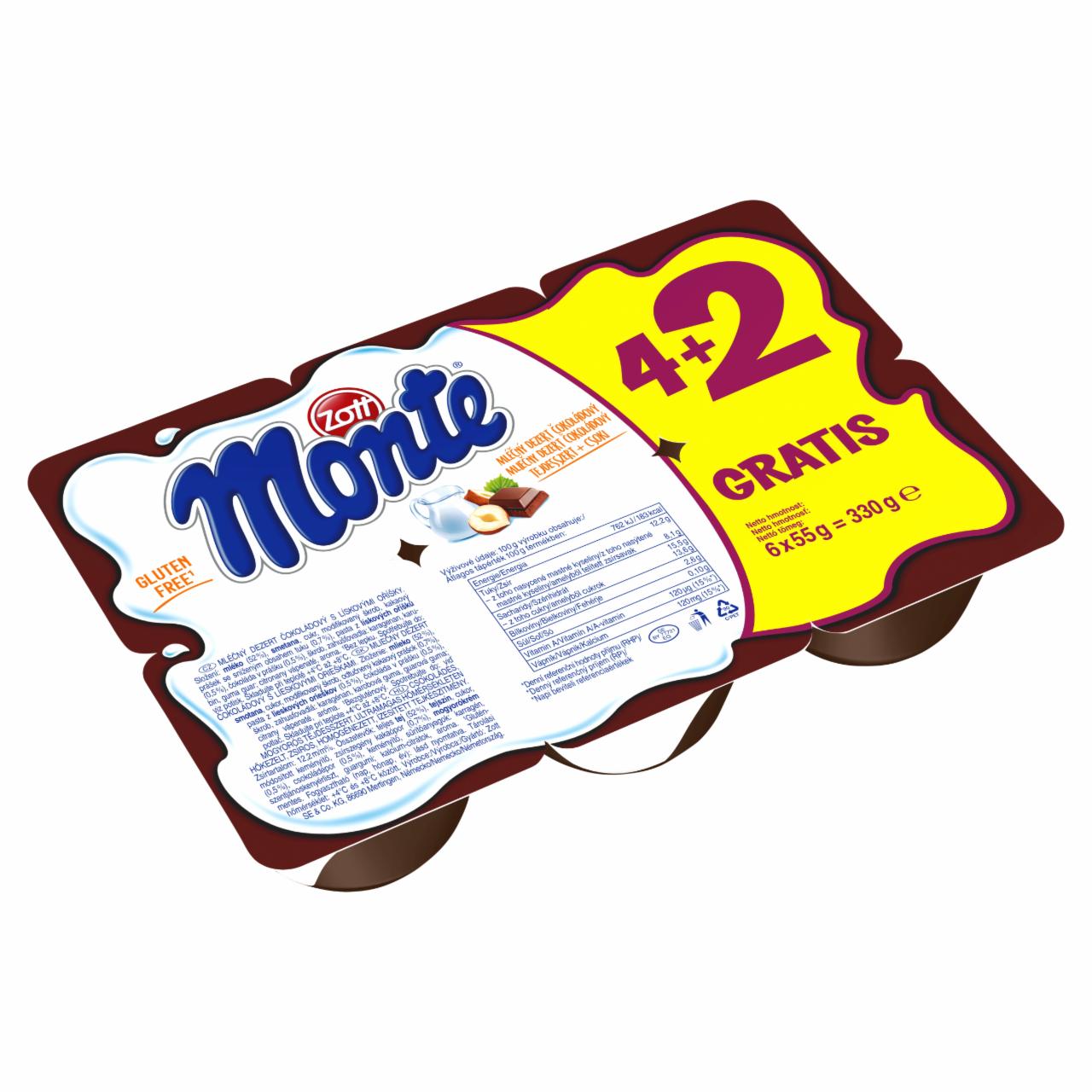 Képek - Zott Monte csokoládés-mogyorós tejalapú desszert 6 x 55 g (330 g)