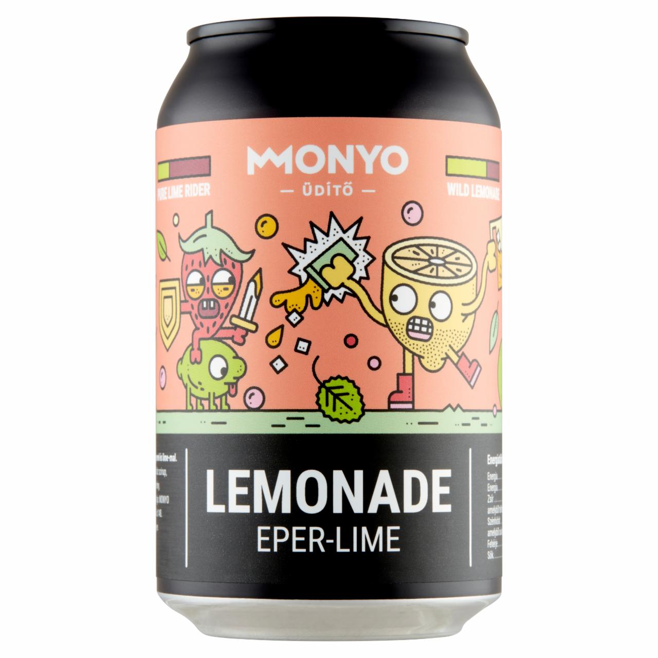 Képek - MONYO Lemonade alkoholmentes szénsavas kraft üdítőital eperrel és lime-mal 0,33 l