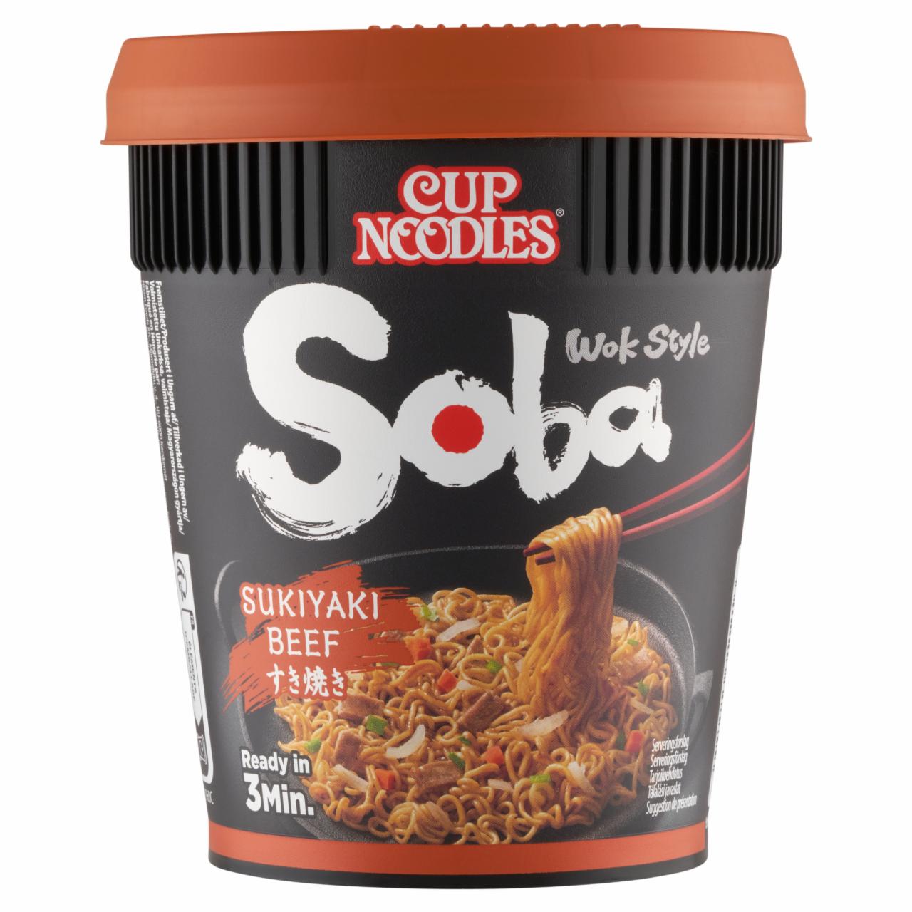 Képek - Cup Noodles Soba instant tészta búzalisztből sukiyaki marha ízű szósszal 89 g