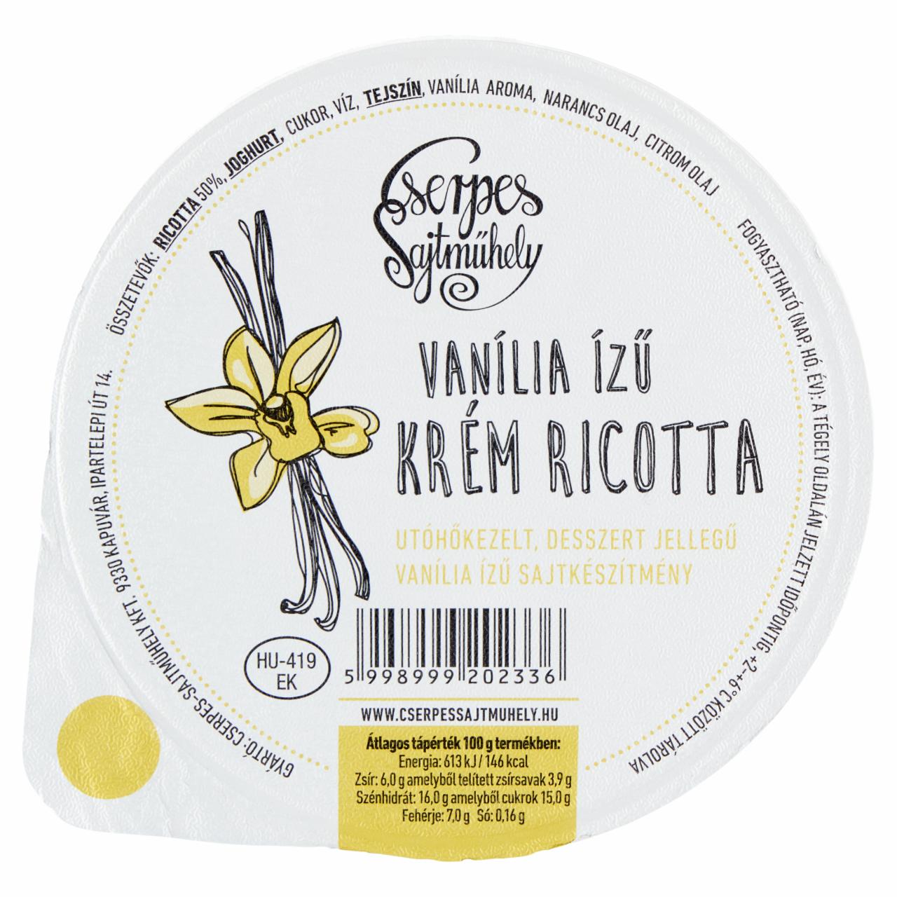 Képek - Cserpes Sajtműhely vanília ízű krém ricotta 100 g