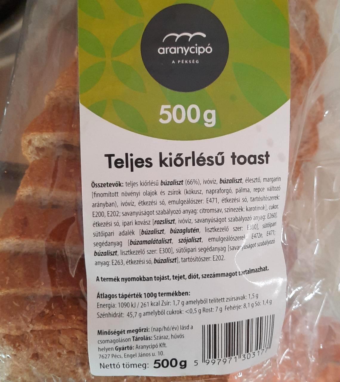 Képek - Teljes kiőrlésű toast Aranycipó