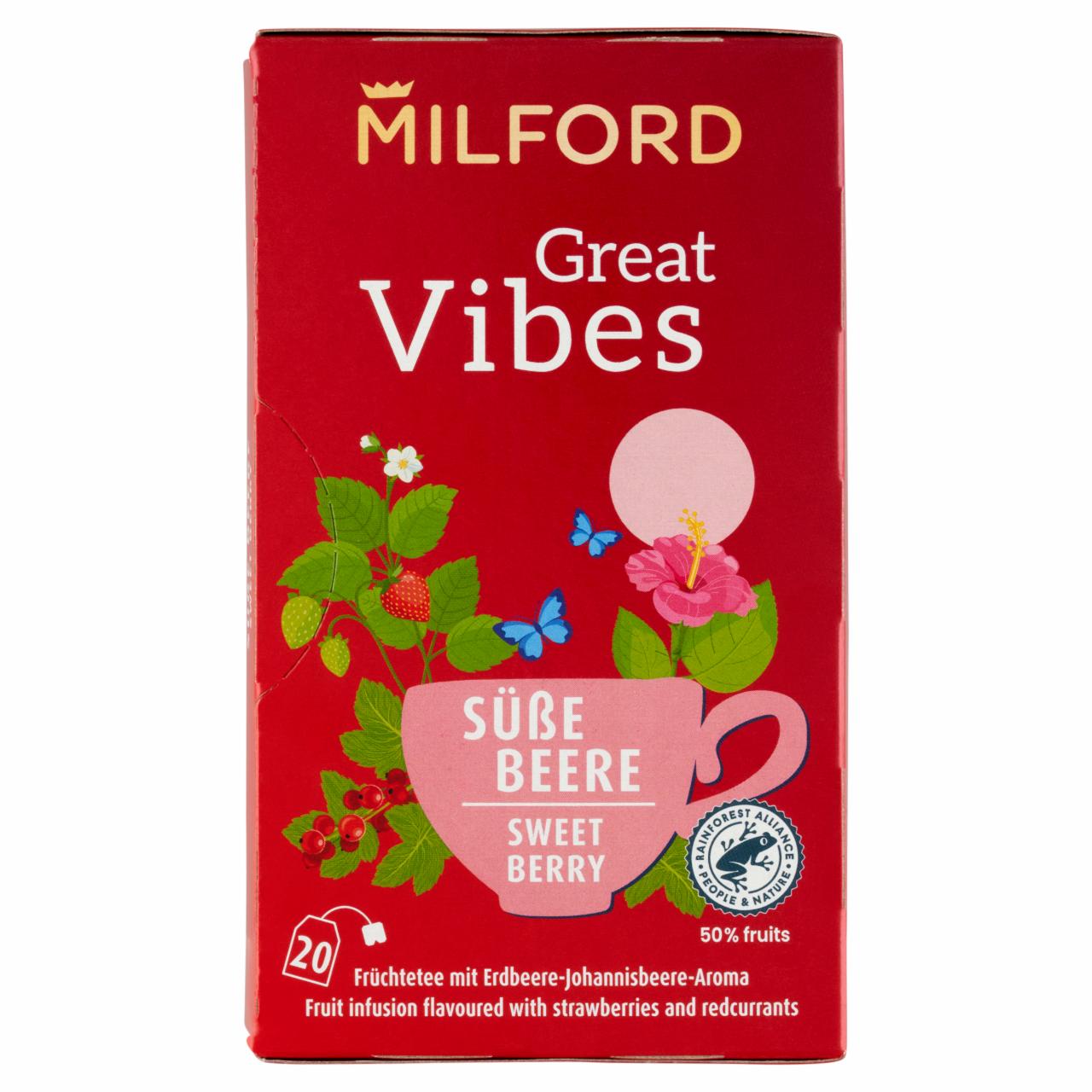 Képek - Milford Great Vibes földieper-ribizli ízzel aromásított gyümölcstea 20 filter 40 g