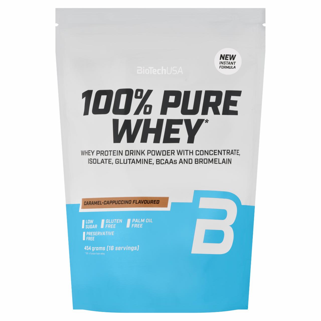 Képek - BioTechUSA 100% Pure Whey Caramel-Cappuccino ízesített fehérje italpor édesítőszerrel 454 g