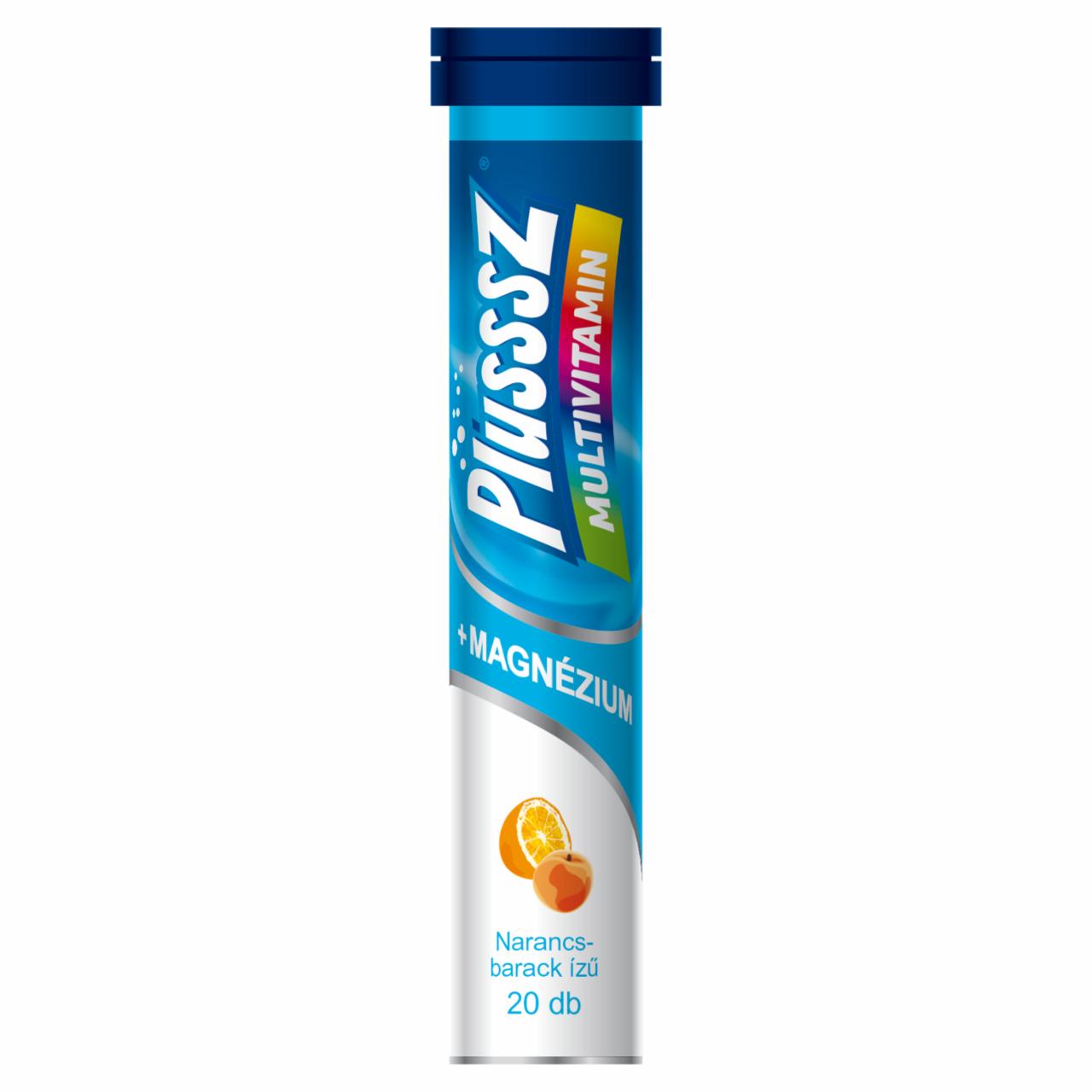 Képek - Plusssz Multivitamin+Magnézium narancs-barack ízű étrend-kiegészítő pezsgőtabletta 20 x 4,3 g (86 g)